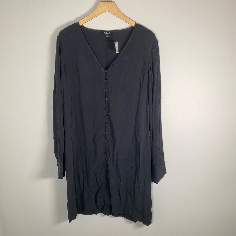 Madewell Full Button Up Down Long Sleeve Lagenlook Midi Dress Black Large NWT
